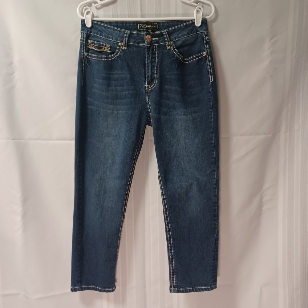 Cato Jeans Womens 10 Blue Premium Classic Straight Leg Embroidered Flap Pocket‎